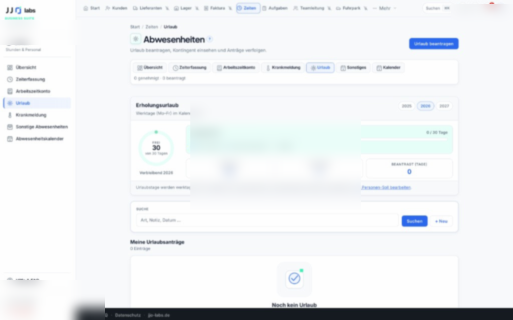 JJO-Labs Business Suite — Urlaubs- und Zeitenübersicht